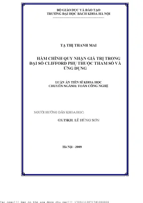 Hàm hính quy nhận giá trị trong đại số clifford phụ thuộc tham số và ứng dụng