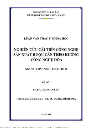 Nghiên ứu ải tiến ông nghệ sản xuất rượu ần theo hướng ộng nghệ hoá
