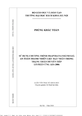 Sử dụng hương trình fraptran1 5 đánh giá an toàn thanh nhiên liệu hạt nhân trong trạng thái chuyển tiếp của lò phản ứng aes 2006