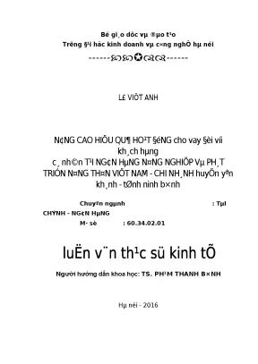 Nâng cao hiệu quả hoạt động cho vay đối với khách hàng cá nhân tại ngân hàng nông nghiệp và phát triển nông thôn việt nam chi nhánh huyện yên khánh tỉnh ninh bình