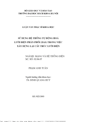 Sử dụng hệ thống tự động hoá lưới điện phân phối das trong việ xây dựng lại cấu trúc lưới điện