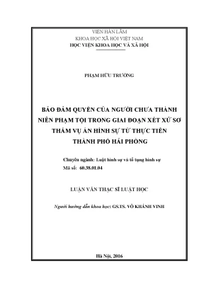 Bảo đảm quyền của người chưa thành niên phạm tội trong giai đoạn xét xử sơ thẩm vụ án hình sự từ thực tiễn thành phố hải phòng