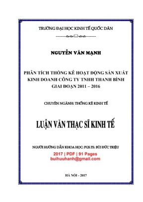 Luận văn thạc sĩ kinh tế phân tích thống kê hoạt động sản xuất kinh doanh công ty tnhh thanh bình giai đoạn 2011 2016