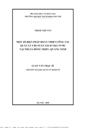 Một số biện pháp hoàn thiện ông tác quản lý chi ngân sách nhà nước tại thị xã đông triều quảng ninh