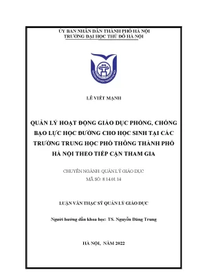 Quản lý hoạt động giáo dục phòng chống bạo lực học đường cho học sinh tại các trường thpt thành phố hà nội theo tiếp cận tham gia