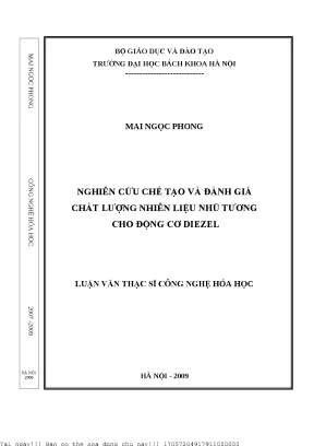 Nghiên ứu chế tạo và đánh giá chất lượng nguyên liệu nhũ tương cho động cơ diezel