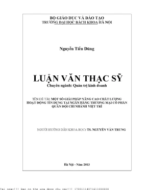 Một số giải pháp nâng ao chất lượng hoạt động tín dụng tại ngân hàng thương mại cổ phẩn quân đội chi nhánh việt trì