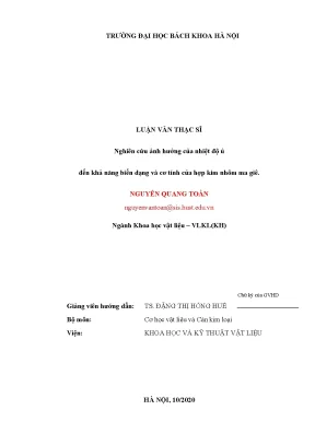 Ảnh hưởng của nhiệt độ ủ đến khả năng biến dạng và cơ tính của hợp kim nhôm ma giê