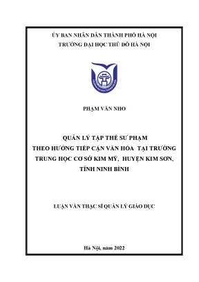 Quản lý tập thể sư phạm theo hướng tiếp cận văn hóa tại trường thcs kim mỹ huyện kim sơn tỉnh ninh bình