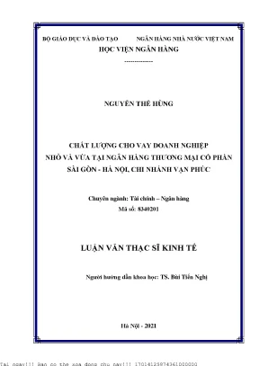 Chất lượng cho vay doanh nghiệp nhỏ và vừa tại ngân hàng thương mại cổ phần sài gòn hà nội chi nhánh vạn phúc