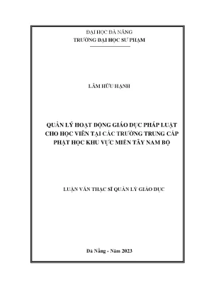 Quản lý hoạt động giáo dục pháp luật cho học viên tại các trường trung cấp phật học khu vực miền tây nam bộ