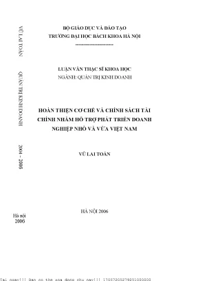 Hoàn thiện ơ hế và hính sáh tài hính nhằm hỗ trợ phát triển doanh nghiệp nhỏ và vừa việt nam