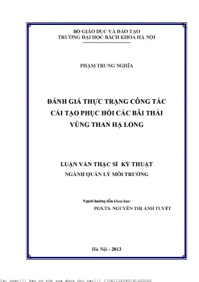 Đánh giá thự trạng ông tá ải tạo phụ hồi á bãi thải vùng than hạ long