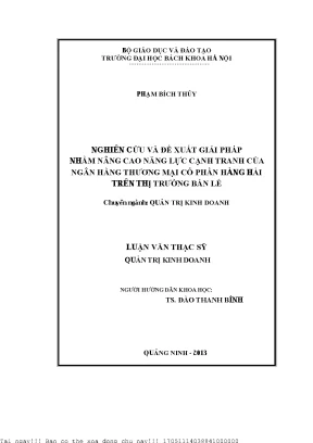 Nghiên ứu và đề xuất giải pháp nhằm nâng cao năng lực cạnh tranh của ngân hàng thương mại cổ phần hàng hải trên thị trường bán lẻ