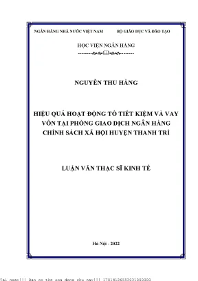 Hiệu quả hoạt động tổ tiết kiệm và vay vốn tại phòng giao dịch ngân hàng chính sách xã hội huyện thanh trì