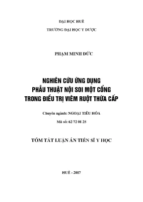 Đại học huế trường đại học y dược phạm minh đức nghiên cứu ứng dụng phẫu thuật nội soi một cổng trong điều trị viêm ruột thừa cấp