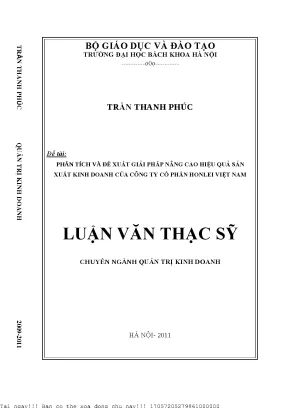 Phân tíh và đề xuất giải pháp nâng ao hiệu quả sản xuất kinh doanh ủa công ty ổ phần honlei việt nam