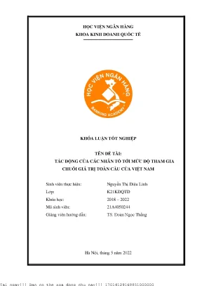 Tác động của các nhân tố tới mức độ tham gia chuỗi giá trị toàn cầu của việt nam