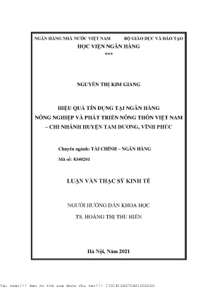 Hiệu quả tín dụng tại ngân hàng nông nghiệp và phát triển nông thôn việt nam chi nhánh huyện tam dương vĩnh phúc