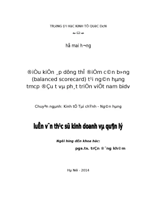 Điều kiện áp dụng thẻ điểm cân bằng balanced scorecard tại ngân hàng tmcp đầu tư và phát triển việt nam bidv