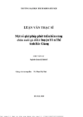 Một số giải pháp phát triển bền vững hăn nuôi gà đồi ở huyện yên thế tỉnh bắ giang