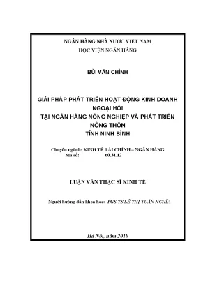 Giải pháp phát triển hoạt động kinh doanh ngoại hối tại ngân hàng nông nghiệp và phát triển nông thôn tỉnh ninh bình