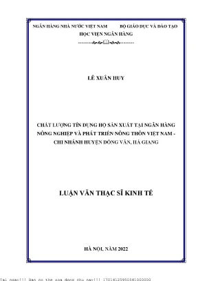 Chất lượng tín dụng hộ sản xuất tại tại ngân hàng nông nghiệp và phát triển nông thôn việt nam chi nhánh huyện đồng văn hà giang