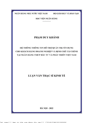 Hệ thống thông tin hỗ trợ quản trị tín dụng cho khách hàng doanh nghiệp và định chế tài chính tại ngân hàng tmcp đầu tư và phát triển việt nam bidv