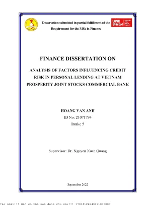 Finance dissertation onanalysis of factors influencing credit risk in personal lending at vietnam prosperity joint stocks commercial bank