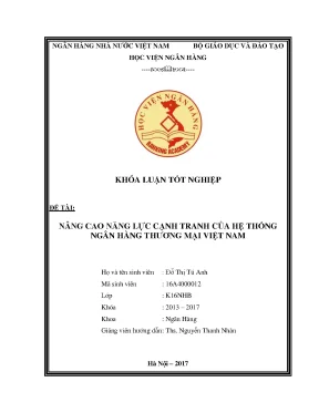 Nâng cao năng lực cạnh tranh của hệ thống ngân hàng thương mại việt nam