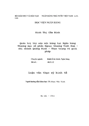 Quản trị tài sản nội bảng tại ngân hàng thương mại cổ phần ngoại thương việt nam chi nhánh quảng ninh thực trạng và giải pháp