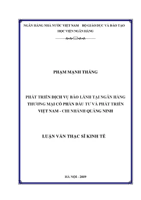Phát triển dịch vụ bảo lãnh tại ngân hàng thương mại cổ phần đầu tư và phát triển việt nam chi nhánh quảng ninh
