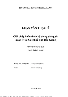Giải pháp hoàn thiện hệ thống thông tin quản lý tại cụ thuế tỉnh bắ giang