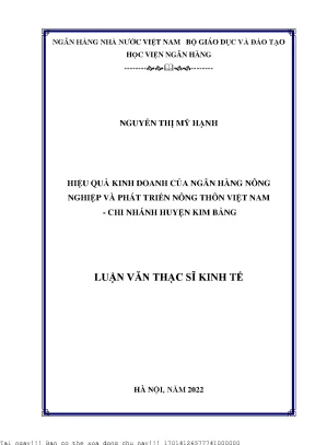 Hiệu quả kinh doanh của ngân hàng nông nghiệp và phát triển nông thôn việt nam chi nhánh huyện kim bảng