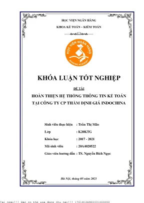 Hoàn thiện hệ thống thông tin kế toán tại công ty cp thẩm định giá indochina