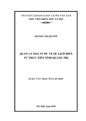 Luận văn thạc sĩ luật học quản lý nhà nước về du lịch biển từ thực tiễn tỉnh quảng trị
