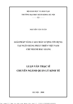 Giải pháp nâng ao chất lượng tín dụng tại ngân hàng phát triển việt nam chi nhánh bắc giang