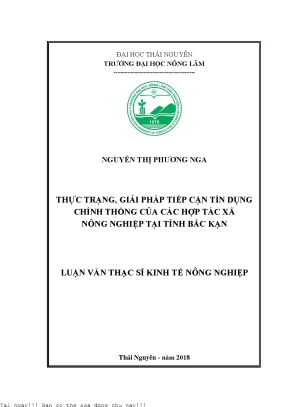 Thực trạng giải pháp tiếp cận tín dụng chính thống của các hợp tác xã nông nghiệp tại tỉnh bắc kạn
