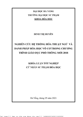 Nghiên cứu hệ thống hóa thuật ngữ và danh pháp hóa học vô cơ trong chương trình giáo dục phổ thông mới 2018