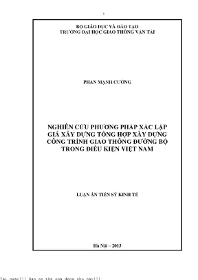 Nghiên cứu phương pháp xác lập giá xây dựng tổng hợp xây dựng công trình giao thông đường bộ trong điều kiện việt nam