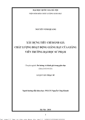 Xây dựng tiêu chí đánh giá chất lượng hoạt động giảng dạy của giảng viên trường đại học sư phạm