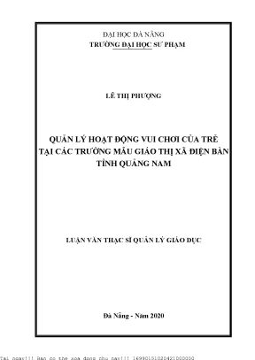 Quản lý hoạt động vui chơi của trẻ tại các trường mẫu giáo thị xã điện bàn tỉnh quảng nam