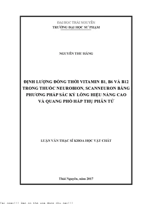 Đi ̣nh lượng đồng thời vitamin b1 b6 và b12 trong thuốc neurobion scanneuron bằng phương pháp sắc ký lỏng hiệu năng cao và quang phổ hấp thụ phân tử