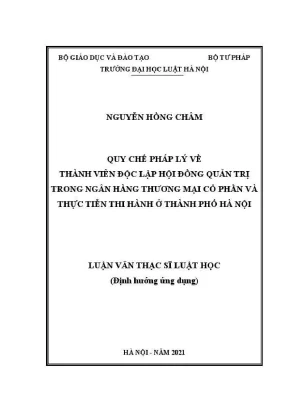 Quy chế pháp lý về thành viên độc lập hội đồng quản trị trong ngân hàng thương mại cổ phần và thực tiễn thi hành ở thành phố hà nội