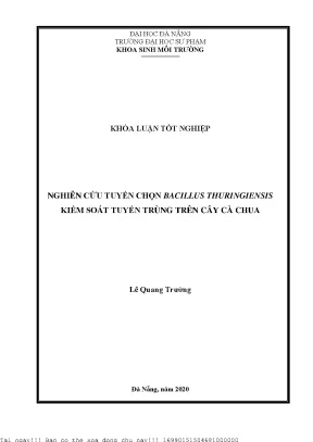 Nghiên cứu tuyển chọn bacillus thuringiensis kiểm soát tuyến trùng trên cây cà chua