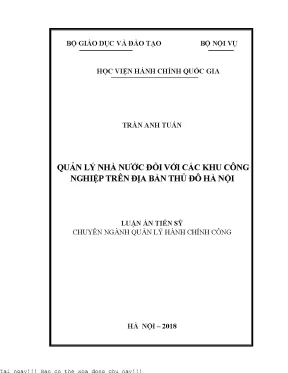 Quản lý nhà nước đối với các khu công nghiệp trên địa bàn thủ đô hà nội