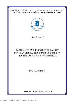 Các nhân tố ảnh hưởng đến sự gắn kết của nhân vên tại liên đoàn quy hoạch và điều tra tài nguyên nước miền nam 2022