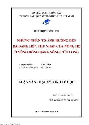 Những nhân tố ảnh hưởng đến đa dạng hóa thu nhập của nông hộ ở vùng đồng bằng sông cửu long