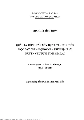 Quản lý công tác xây dựng trường tiểu học đạt chuẩn quốc gia trên địa bàn huyện chư pưh tỉnh gia lai