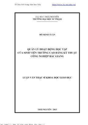 Quản lý hoạt động học tập của sinh viên trường cao đẳng kỹ thuật công nghiệp bắc giang